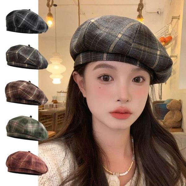 데일리룩 포인트 빈티지 체크 베레모