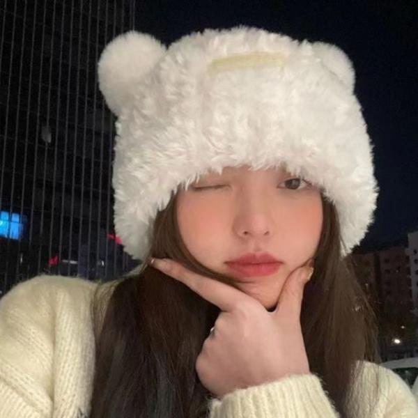 사랑스러운 곰돌이 니트 퍼 비니 모자