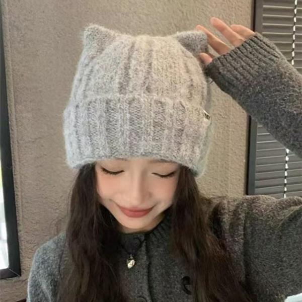 데일리 포근 고양이 귀 니트모자