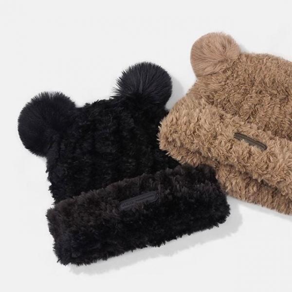 포근 퍼 곰돌이 털비니 겨울 니트모자 4컬러