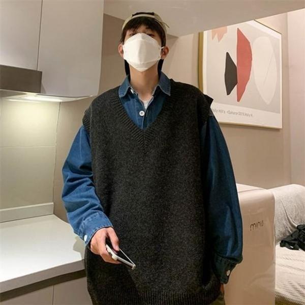 니트 남성 캐주얼 조끼 데일리 베스트 브이넥