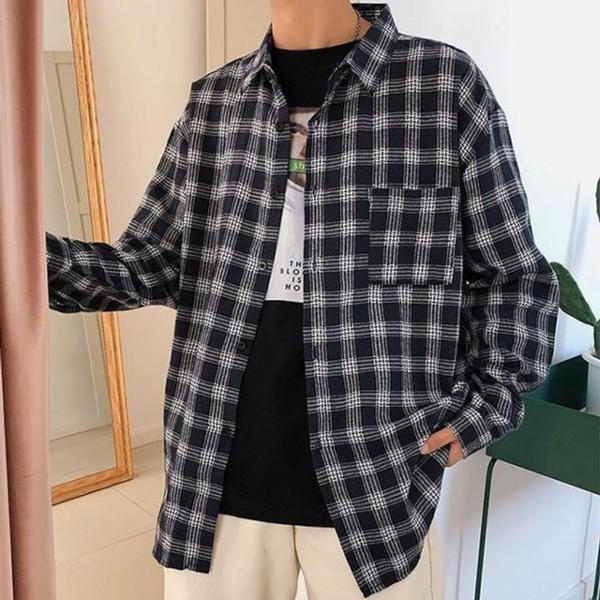 남성 긱시크 스타일 체크 간절기 봄셔츠 긴팔셔츠 봄아우터 캐주얼셔츠