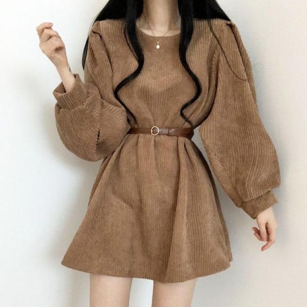 가을 겨울 코듀로이 퍼프소매 원피스 SSH-102