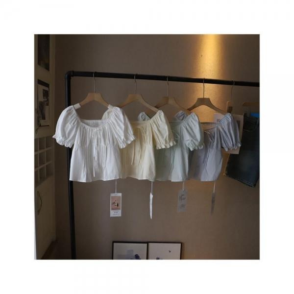 여성 러블리 셔링 스퀘어넥 반팔 블라우스 SSH-053