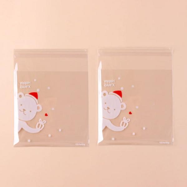 206E]  크리스마스 곰돌이 심플 포장 봉투 (100개세트)