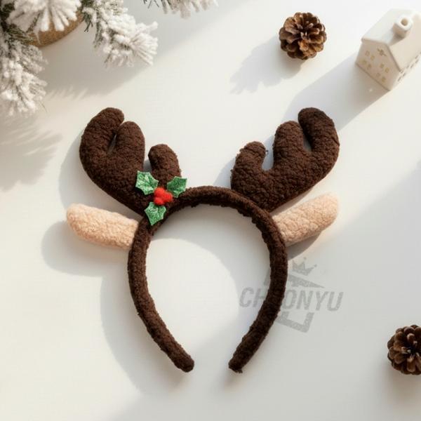 크리스마스 루돌프 코스튬 머리띠 초코브라운