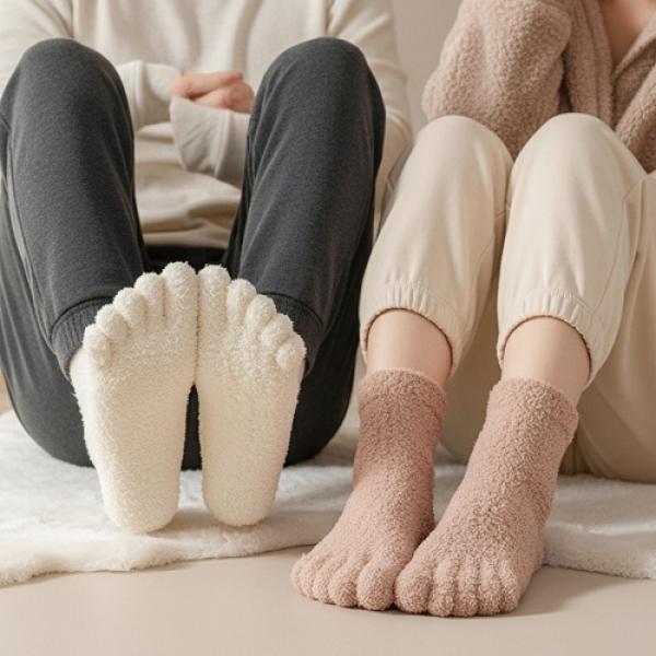 남녀공용 극세사 발가락 수면양말 겨울 보온 장목 양말 수족냉증 임산부 털 무압박 양말