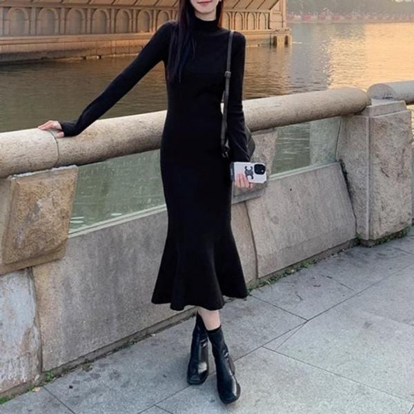 슬림핏 머메이드 반폴라 여성 원피스