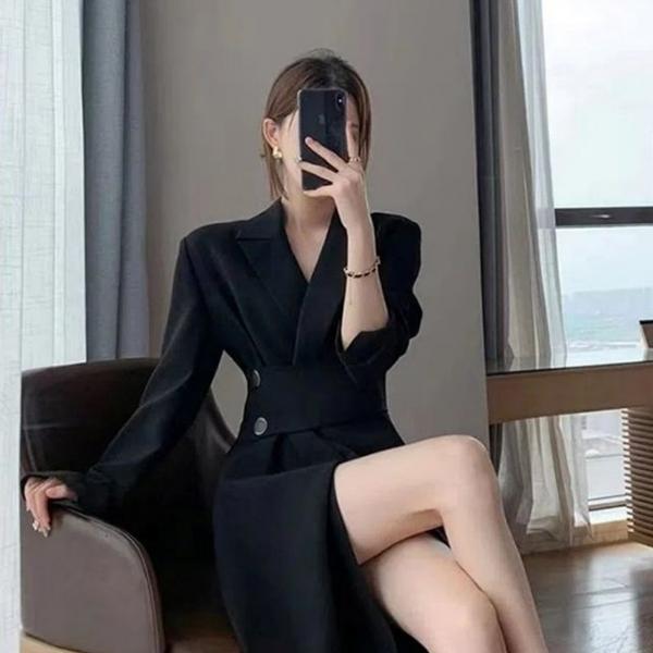 랩 디자인 시크 V넥 버튼 원피스