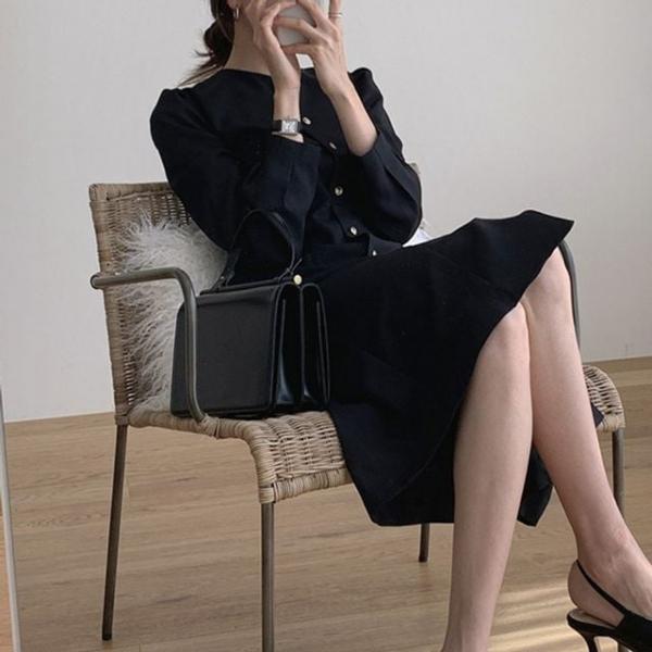 퍼프 소매 핀턱 디테일 롱 셔츠 드레스