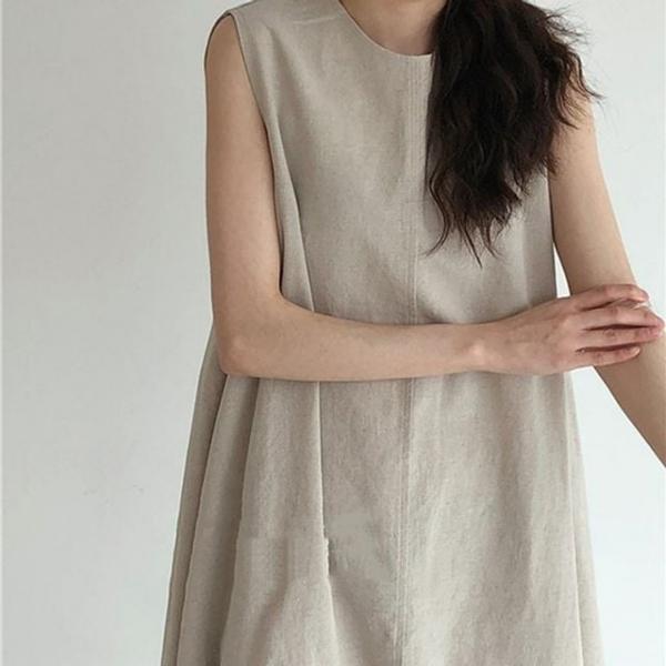 사이드포켓 포인트 루즈핏 A라인 나시 원피스