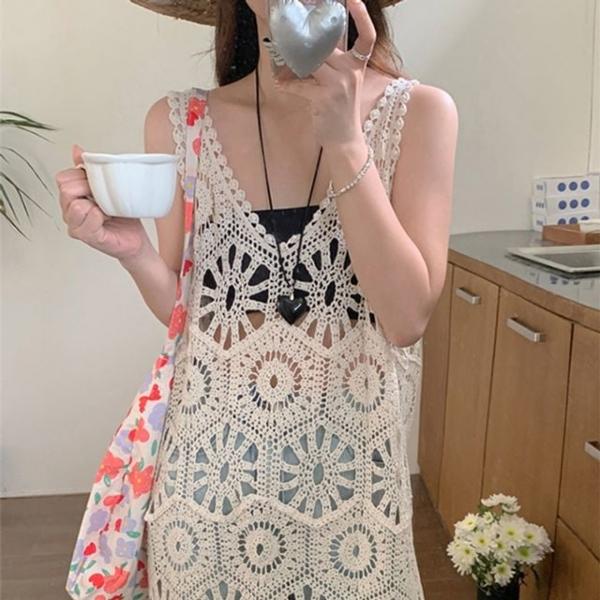 자수 포인트 나시 레이어드 여성 원피스