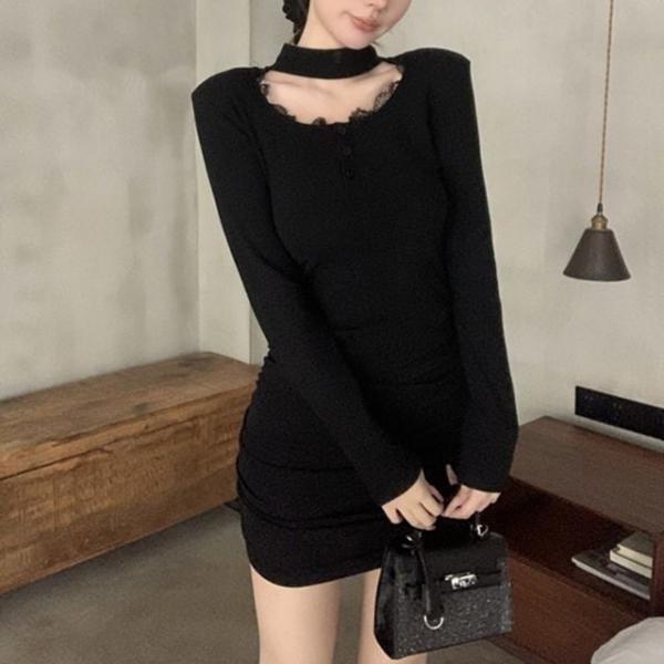 페미닌 힙 셔링 포인트 레이스 원피스