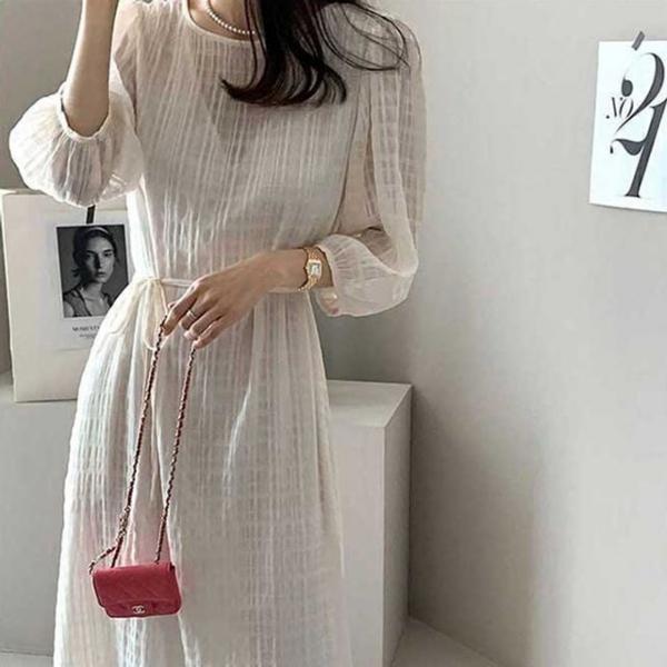 샤랄라 무드 여성 7부 퍼프 원피스