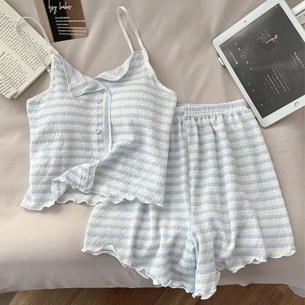 캡내장 편안한 스트라이프 파자마 홈웨어