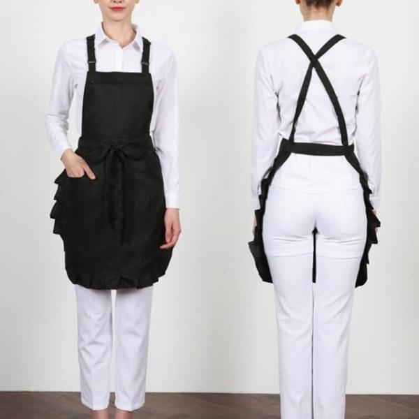 블랙 H형 하단 프릴 예쁜 매장 앞치마 식당 홀 서빙 앞치마 유니폼 단체 업소용
