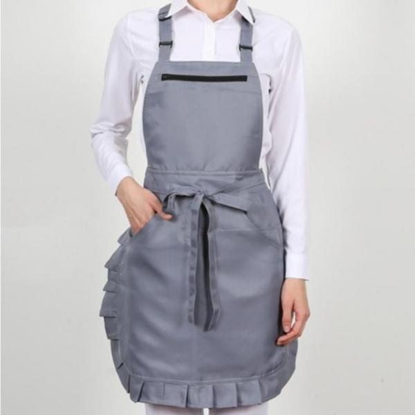 그레이 H형 하단 프릴 예쁜 매장 앞치마 식당 홀 서빙 앞치마 유니폼 단체 업소용