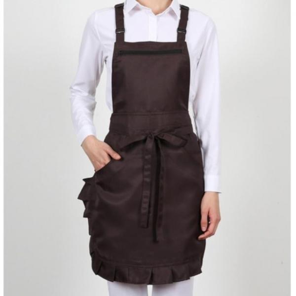 브라운 H형 하단 프릴 예쁜 매장 앞치마 식당 홀 서빙 앞치마 유니폼 단체 업소용