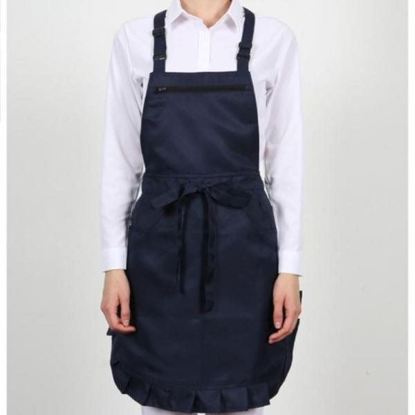 네이비 H형 하단 프릴 예쁜 매장 앞치마 식당 홀 서빙 앞치마 유니폼 단체 업소용