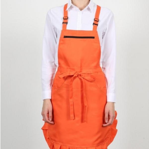 오렌지 H형 하단 프릴 예쁜 매장 앞치마 식당 홀 서빙 앞치마 유니폼 단체 업소용