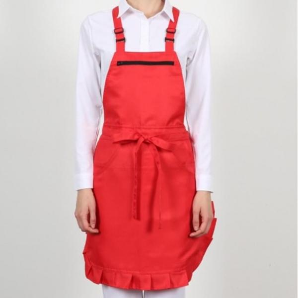 레드 H형 하단 프릴 예쁜 매장 앞치마 식당 홀 서빙 앞치마 유니폼 단체 업소용