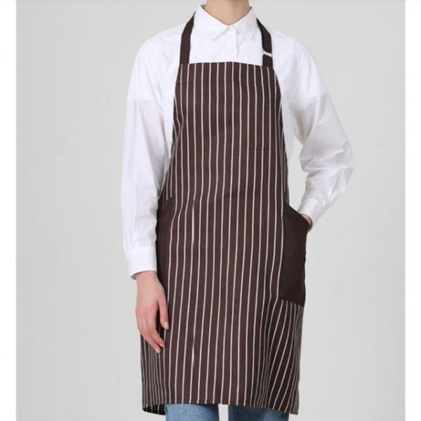 브라운 목끈형 줄무늬 공방 작업 앞치마 주머니큰 카페 바리스타 홀서빙 작업복