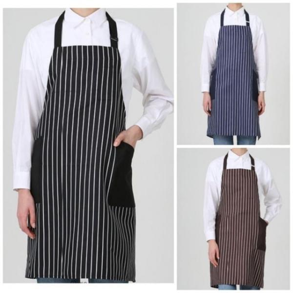 3색 1개 목끈형 줄무늬 공방 작업 앞치마 주머니큰 카페 바리스타 홀서빙 작업복