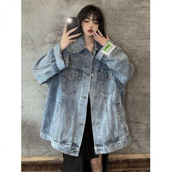 F66382 오버핏 와펜 청 데님 자켓 남녀공용 커플룩