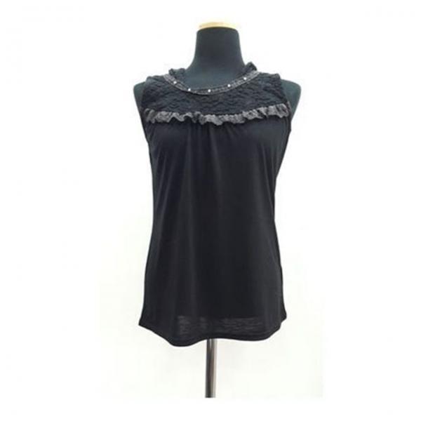 S1116 레이스 후드 가슴장식 민소매 나시 티