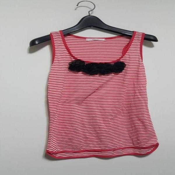 S0804 가슴 플라워 로즈 스트라이프 민소매 나시 티