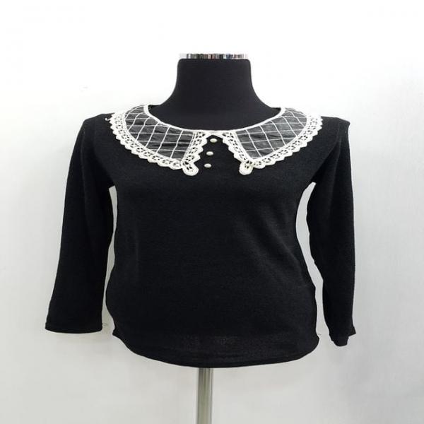 F79013 카라 자수 데일리 라운드 니트 티