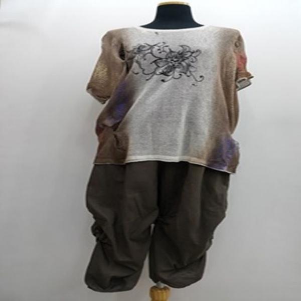 S0715 올풀림 빈티지 에스닉 배색 그물 니트 티