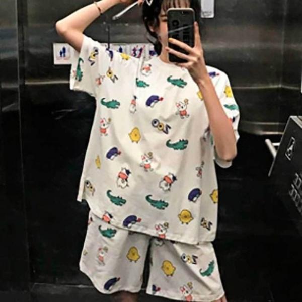 면 반팔 잠옷 파자마 오리