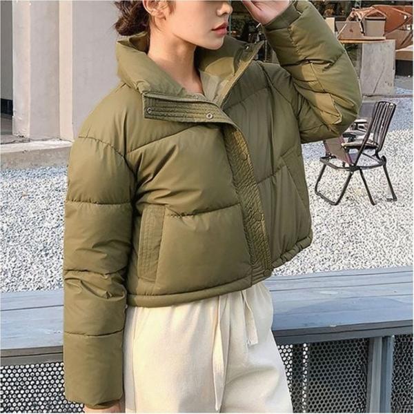 여성 스탠드넥 숏패딩 세미크롭 기장 겨울 패딩점퍼 3색