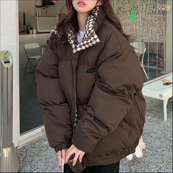 여성 체크안감 패딩 점퍼 겨울 캐주얼 숏 아우터 2색