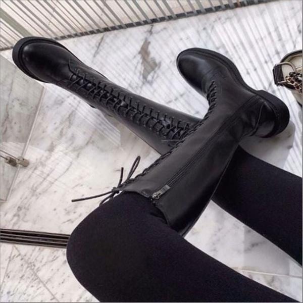 여성 겨울 기모안감 롱부츠 레이스업 워커 슬림