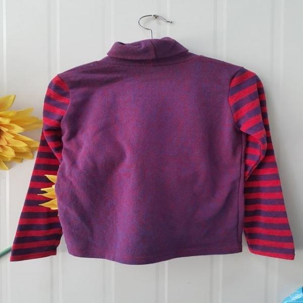 W1220 소매 스트 단가라 무늬 폴라 목 반목 티