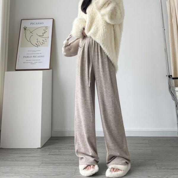 편한핏 여성 데일리 골지 롱 와이드 밴딩 팬츠