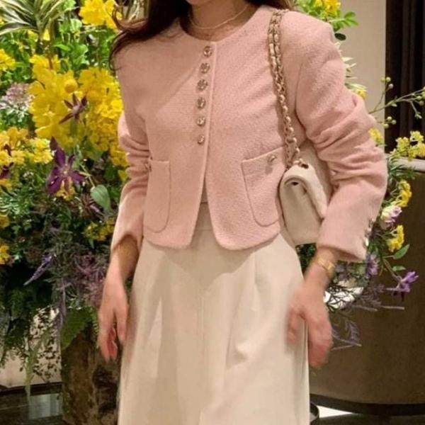 광버튼 포인트 트위드 자켓_NM-0040