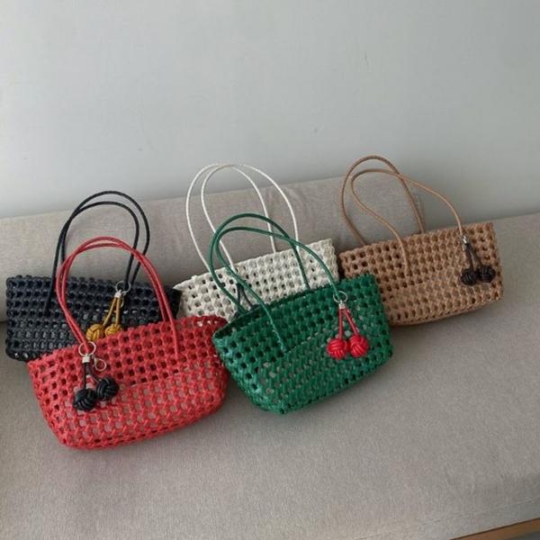 격자 패턴 위빙 조직 데일리 핸드 토트백 5FW