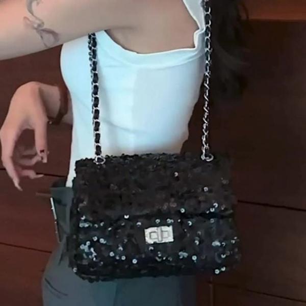 시퀸 텍스처 체인 스트랩 미니 숄더백 5FW