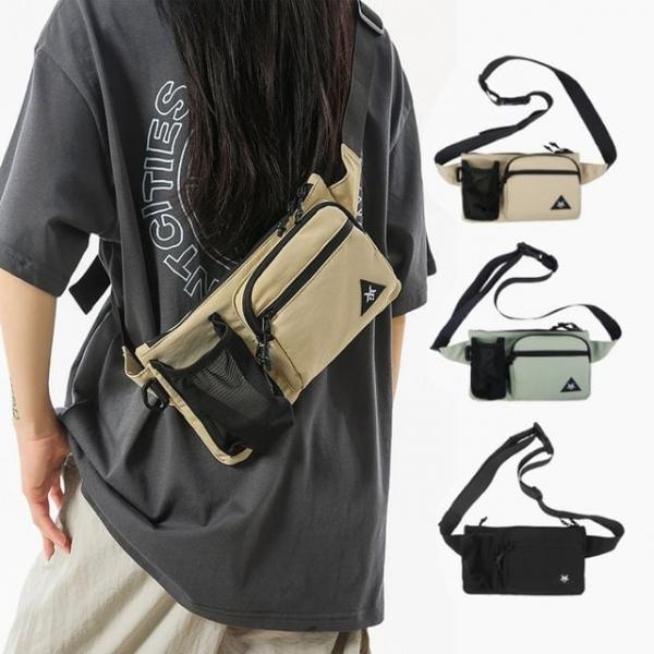 (큰손할인) 엣지슬링백 남녀공용 여행용 멀티포켓 힙색 텀블러 가방 옆으로메는 크로스백 캐주얼 수납