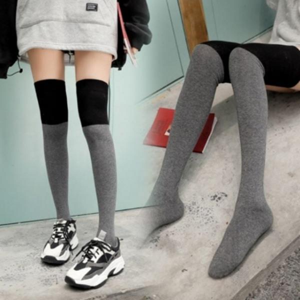 여성 투톤 배색 심플 니삭스 1P 날씬룩 무릎 긴양말