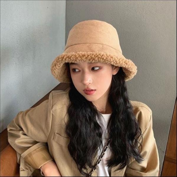 여성 스웨이드 뽀글이안감 버킷햇 겨울 기모 모자 3색