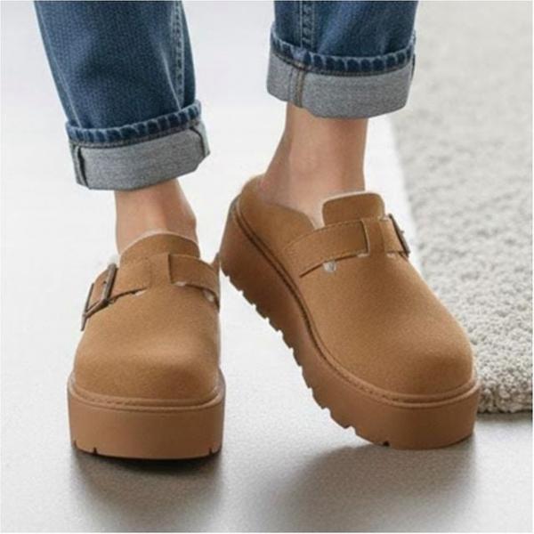 여성 겨울 플랫폼 버클 기모안감 털슬리퍼 통굽 뮬