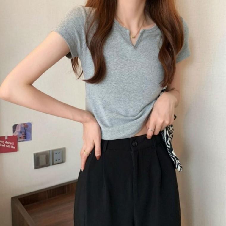 4컬러 여유로운 일상로 입기 좋은 여름 트임 숏소매티셔츠