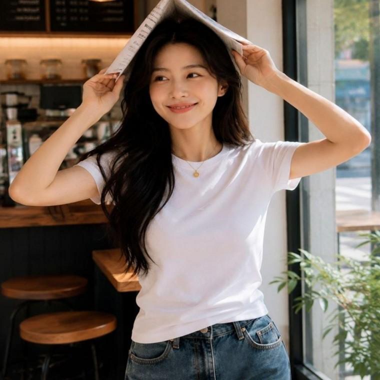 2컬러 은은한 간결한한 기본템 부드러운 여름 반팔티셔츠