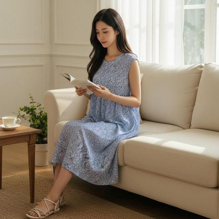 10컬러 부드러운 여성 여름 실내복 마실룩 나시형 롱원피스