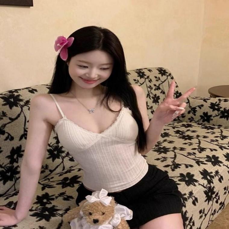 3컬러 감각적인 은은 레이스 탈부착 패드 라인핏 골지 끈나시