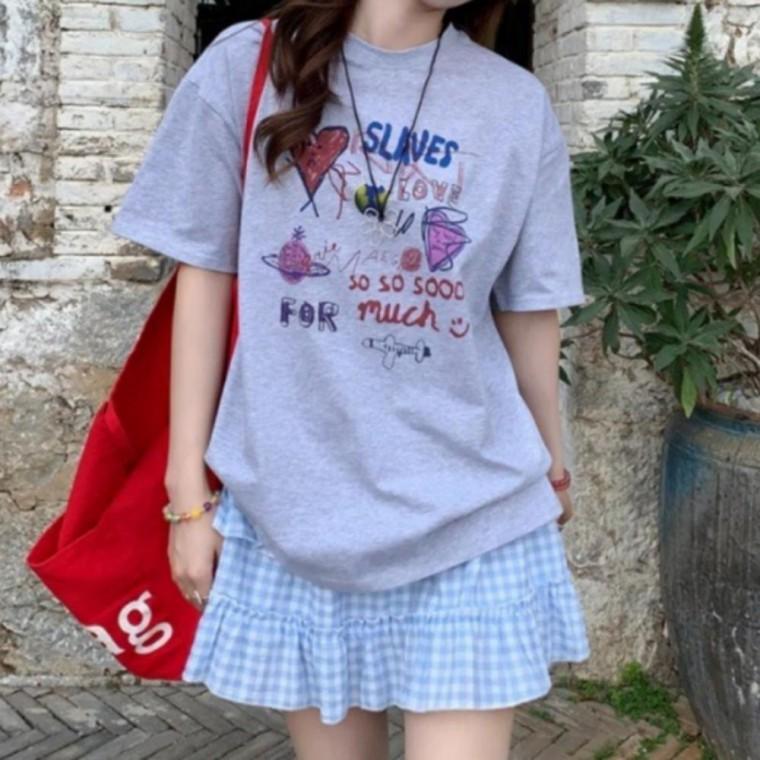 여성 2컬러 발랄한 컬러풀 여름 캡소매 반팔티셔츠